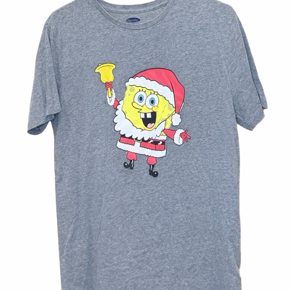 Old Navy Gray SpongeBob Santa Graphic Short Sleeve Tee
